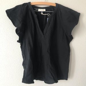 Womens Universal Thread cotton gauze flutter sleeve blouse, black, Size S